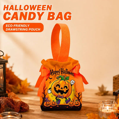 8Pcs Orange Background Pumpkin Halloween Drawstring Bags