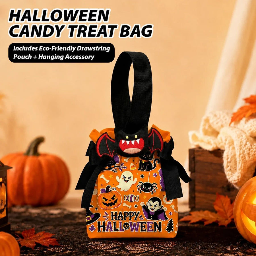 8Pcs Orange Background Ghost Spider Halloween Drawstring Bags With Bat Doll