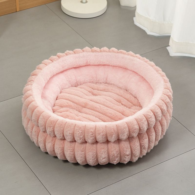 Plush Round Bed - Pink, Size L: 60×60×15cm
