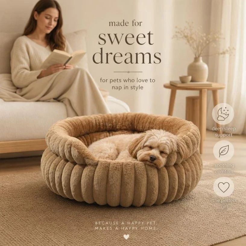 Notch Version Round Bed - Coffee, Size M: 50×50×15cm