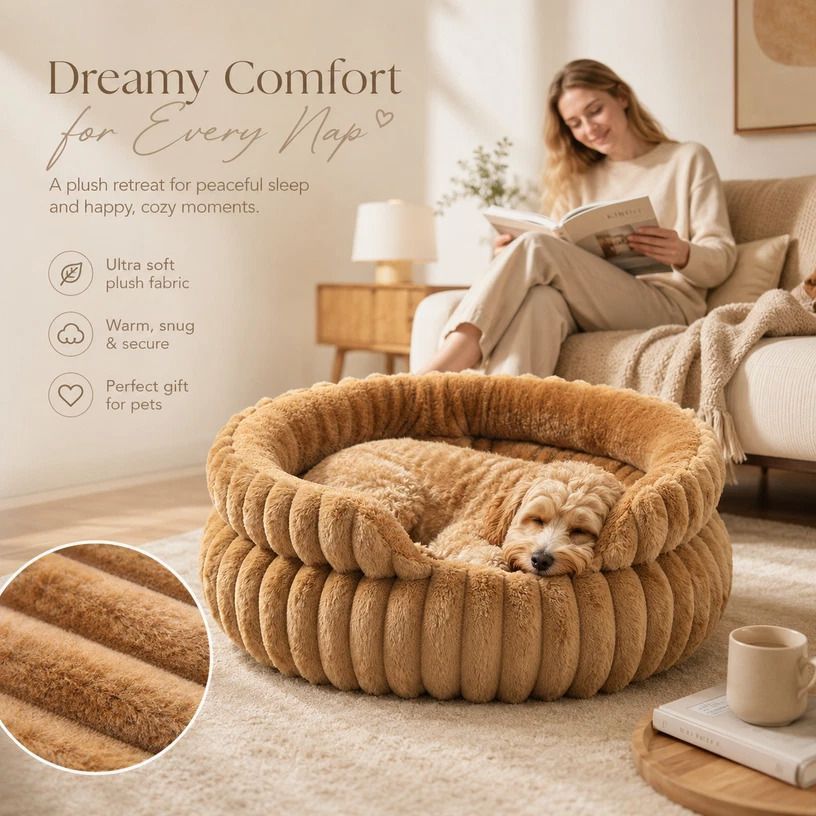 Notch Version Round Bed - Coffee, Size L: 60×60×15cm