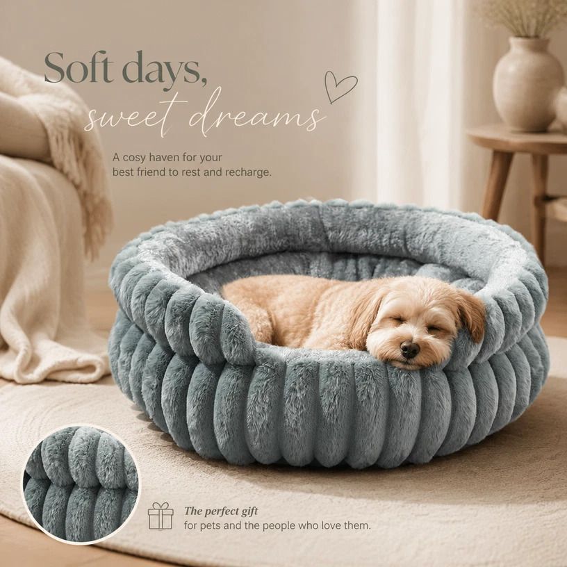 Notch Version Round Bed - Grey, Size M: 50×50×15cm