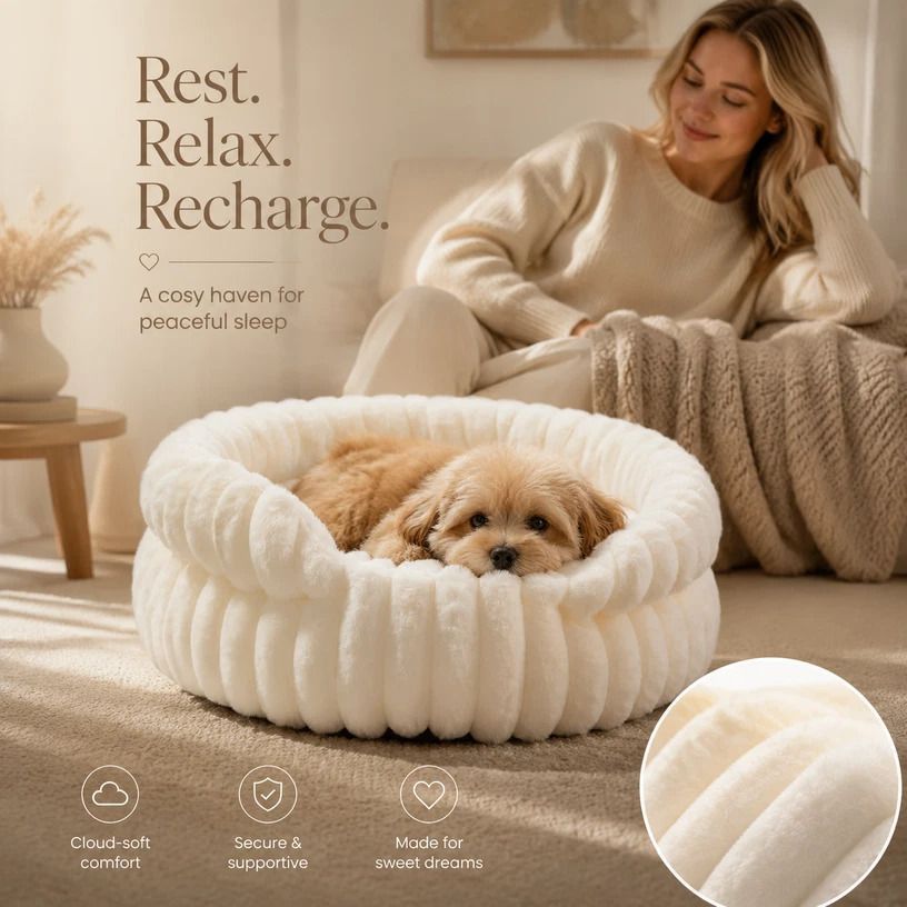 Notch Version Round Bed - Cream White, Size M: 50×50×15cm