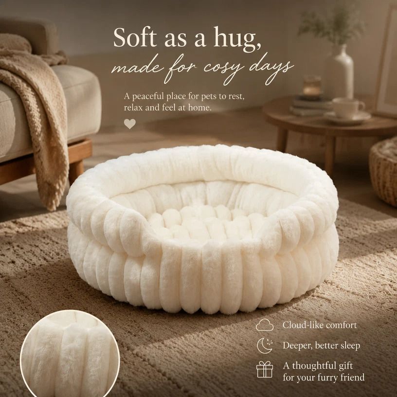 Notch Version Round Bed - Cream White, Size L: 60×60×15cm