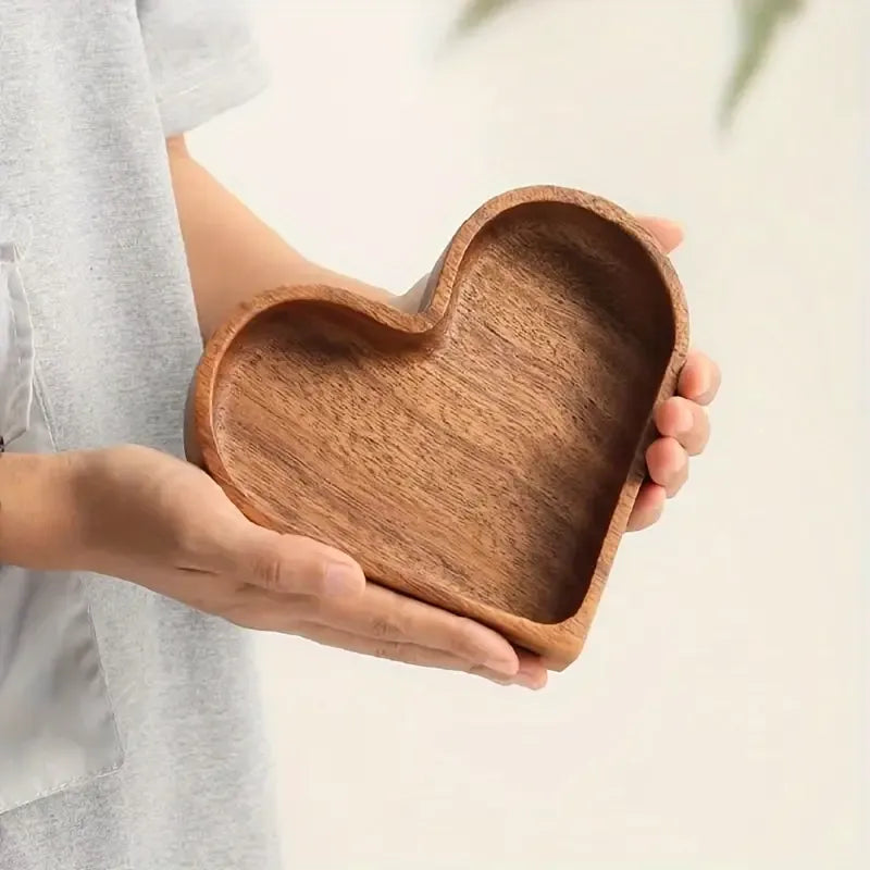 Natural Solid Wood Love-Shaped Tray, Hand-Polished Smooth & Skin-Friendly, Multi-Purpose Use.