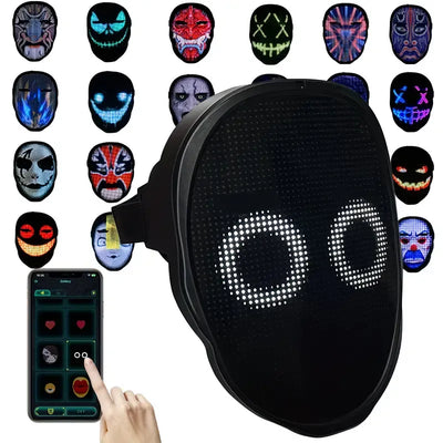 Smart LED Gesture-Sensing Light-Up Mask, 45 Dynamic + 70 Static Patterns, Party Atmosphere Essential / Battery-Powered Version