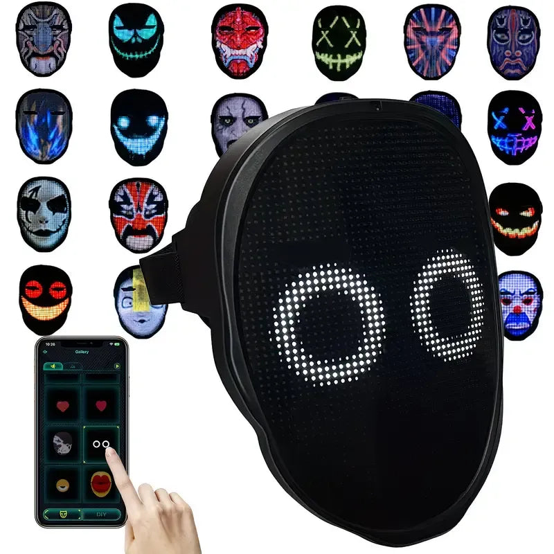 Smart LED Gesture-Sensing Light-Up Mask, 45 Dynamic + 70 Static Patterns, Party Atmosphere Essential / Battery-Powered Version
