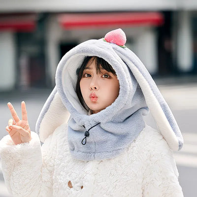 Cartoon Rabbit Ear Thermal Hat: Three-in-One Design, Cute and Warm, Perfect for Cycling and Skiing, Adorable All Winter Long!/GREY