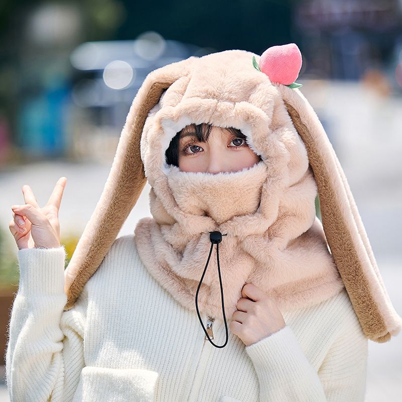 Cartoon Rabbit Ear Thermal Hat: Three-in-One Design, Cute and Warm, Perfect for Cycling and Skiing, Adorable All Winter Long!/camel