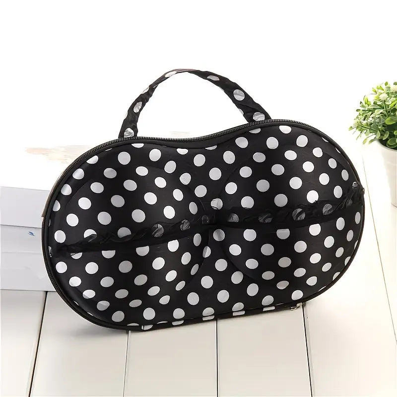 Fashionable EVA Bra Travel Storage Bag: Large Capacity Portable with Lid, Compression Resistant Anti Deformation, Essential for Business Trips, Beautiful and Practical/Black and white dot with mesh