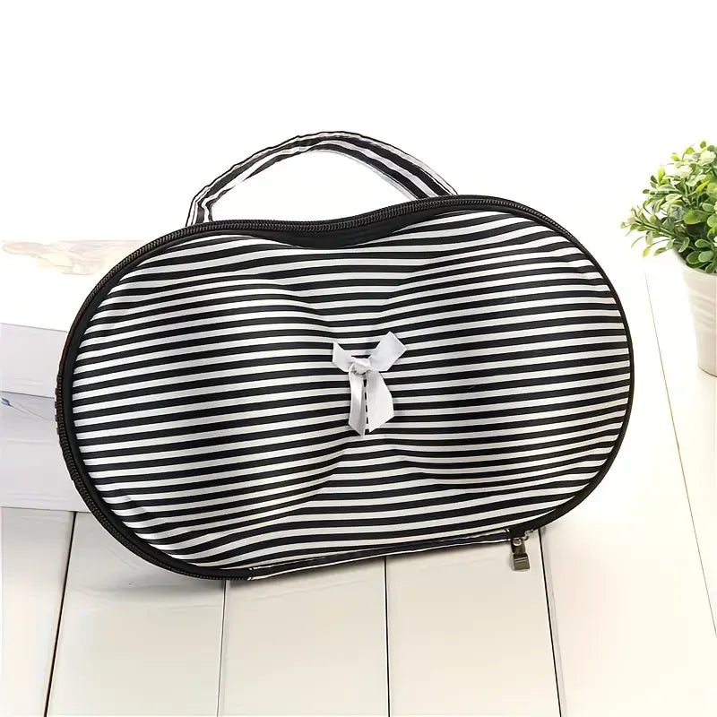 Fashionable EVA Bra Travel Storage Bag: Large Capacity Portable with Lid, Compression Resistant Anti Deformation, Essential for Business Trips, Beautiful and Practical/Black and white stripes