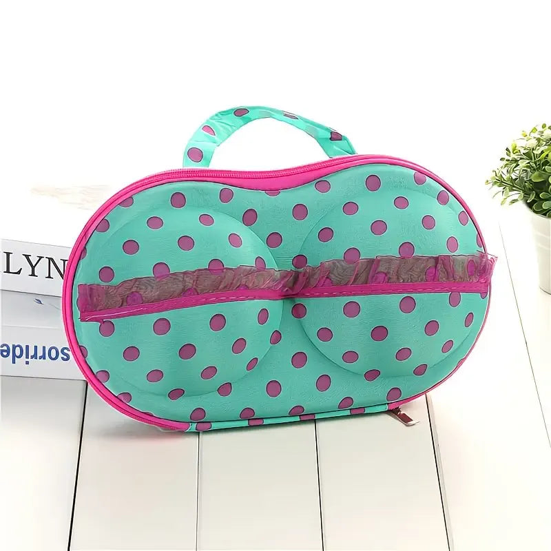 Fashionable EVA Bra Travel Storage Bag: Large Capacity Portable with Lid, Compression Resistant Anti Deformation, Essential for Business Trips, Beautiful and Practical/Foundation black spot/Green background rose with net