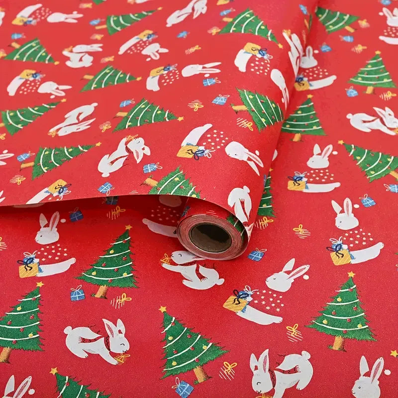Premium Kraft Paper Christmas Wrapping Roll, 32.8 Feet (Approx. 10 Meters) Extra-Long, Festive Patterns Suitable for Multi-Scene Decoration./RED