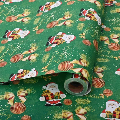 Premium Kraft Paper Christmas Wrapping Roll, 32.8 Feet (Approx. 10 Meters) Extra-Long, Festive Patterns Suitable for Multi-Scene Decoration./GREEN
