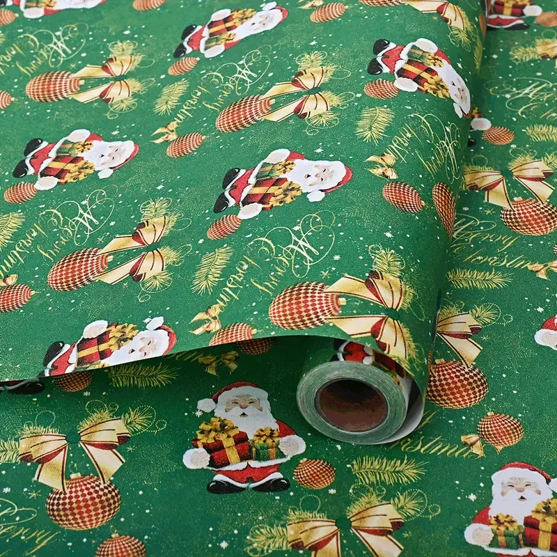 Premium Kraft Paper Christmas Wrapping Roll, 32.8 Feet (Approx. 10 Meters) Extra-Long, Festive Patterns Suitable for Multi-Scene Decoration./GREEN
