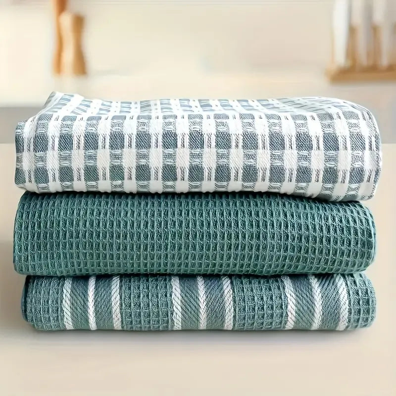 3 - piece Pure Cotton Kitchen Tea Towel Set, 20x Water - Absorbent & Non - Shedding, Eco - Safe & Fade - Resistant, Exquisite, Durable & Multi - colored./GREEN