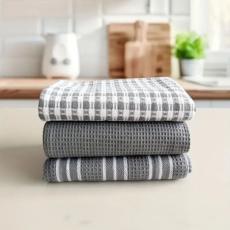 3 - piece Pure Cotton Kitchen Tea Towel Set, 20x Water - Absorbent & Non - Shedding, Eco - Safe & Fade - Resistant, Exquisite, Durable & Multi - colored./GREY