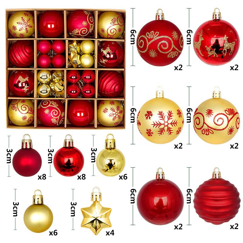 Light Luxury Plastic Christmas Ball Set | Exquisite Patterns Sparkle for the Holidays, Versatile Colors Brighten Your Home./616-37 Golden Red
