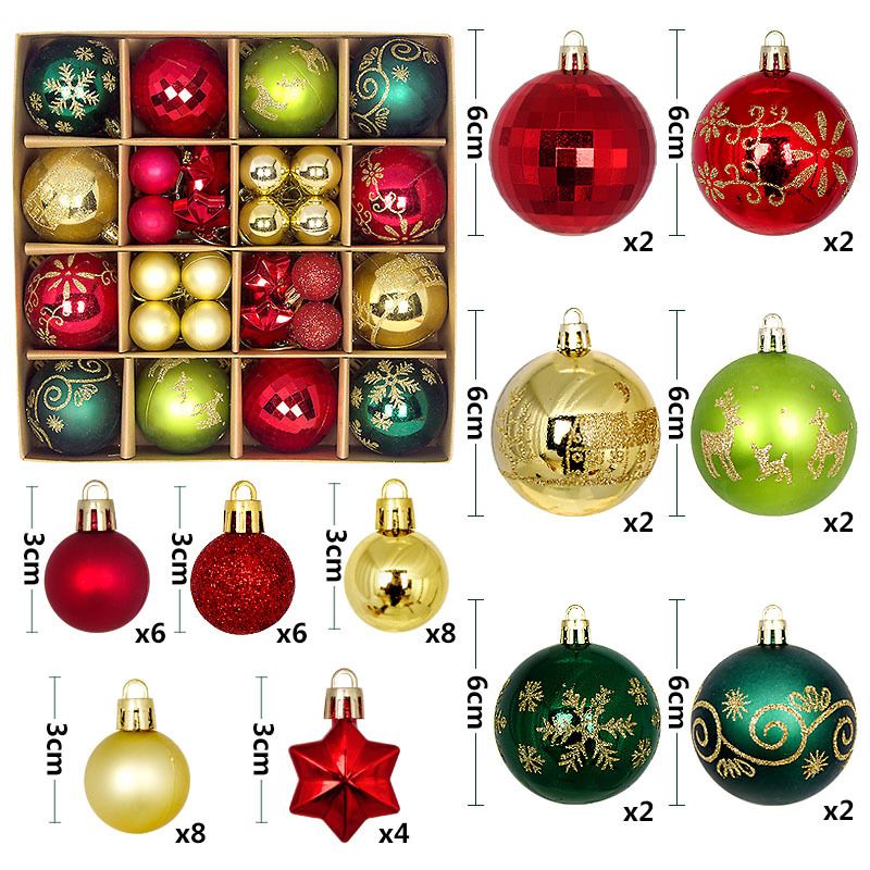 Light Luxury Plastic Christmas Ball Set | Exquisite Patterns Sparkle for the Holidays, Versatile Colors Brighten Your Home./616-35 Red, Green and Gold