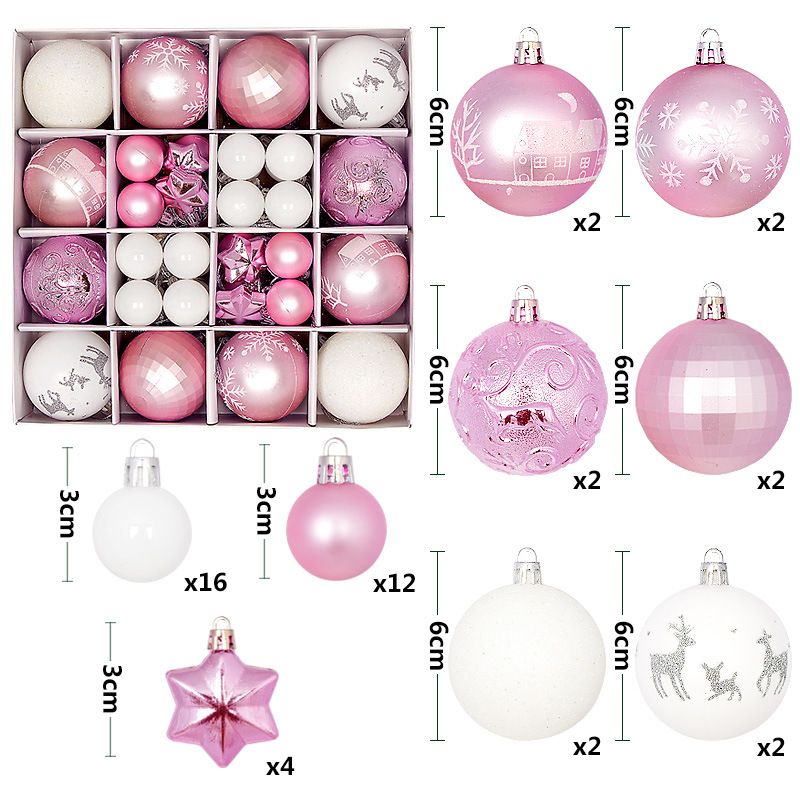 Light Luxury Plastic Christmas Ball Set | Exquisite Patterns Sparkle for the Holidays, Versatile Colors Brighten Your Home./616-48 powder white