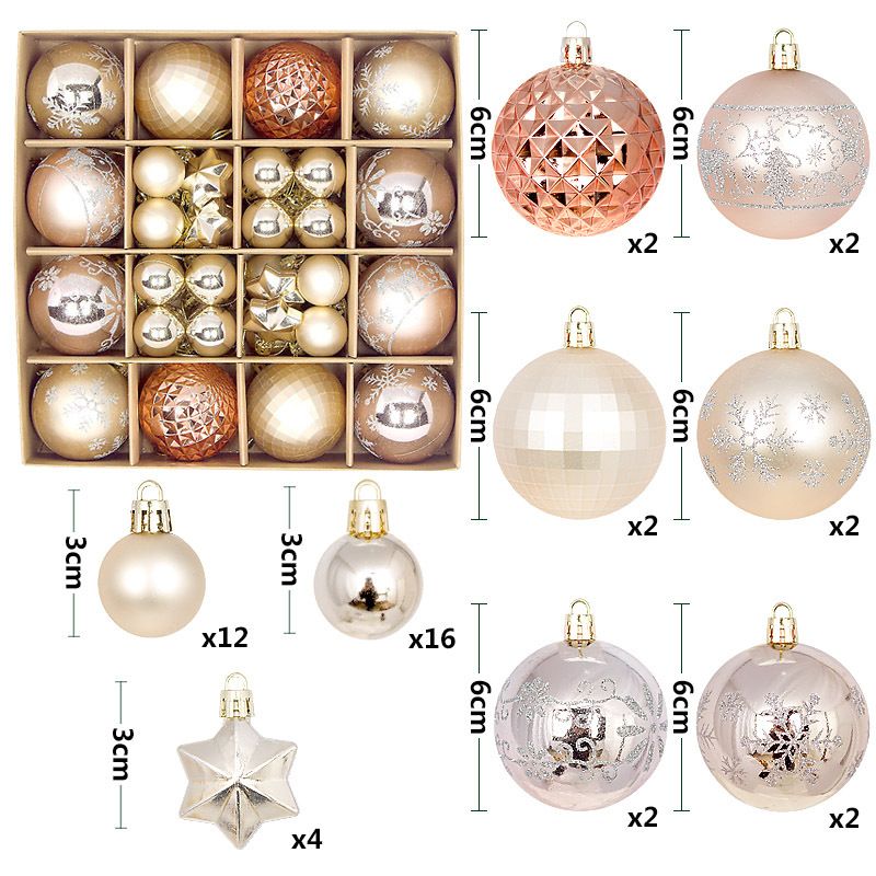Light Luxury Plastic Christmas Ball Set | Exquisite Patterns Sparkle for the Holidays, Versatile Colors Brighten Your Home./616-41 champagne gold