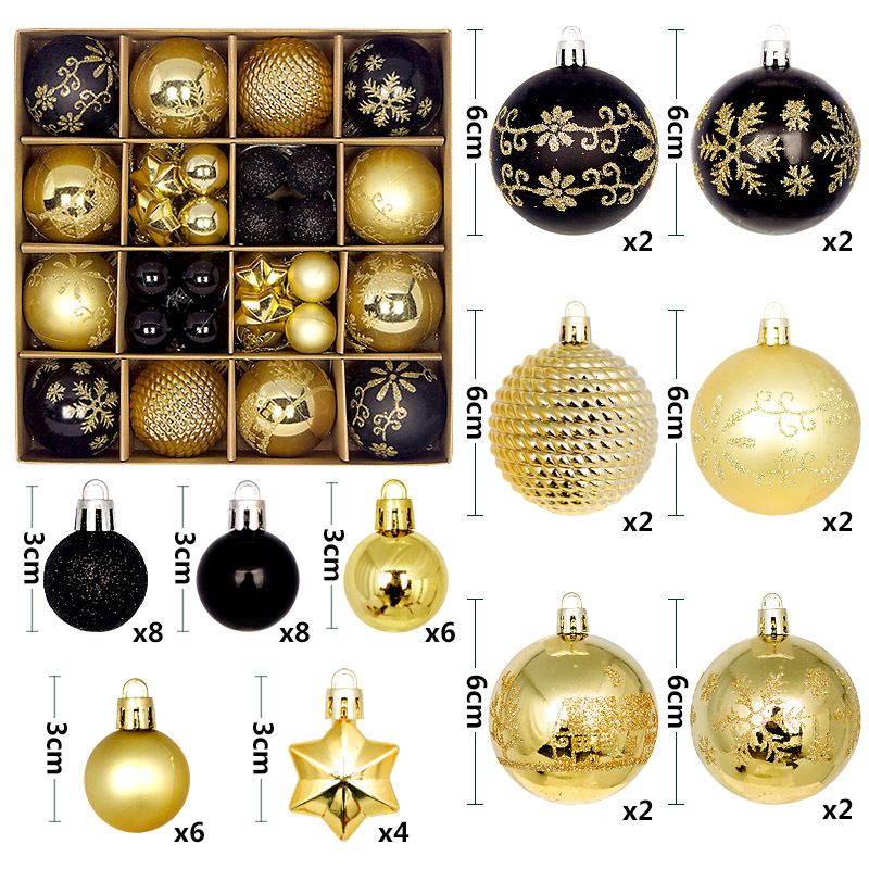 Light Luxury Plastic Christmas Ball Set | Exquisite Patterns Sparkle for the Holidays, Versatile Colors Brighten Your Home./616-40 Black Gold