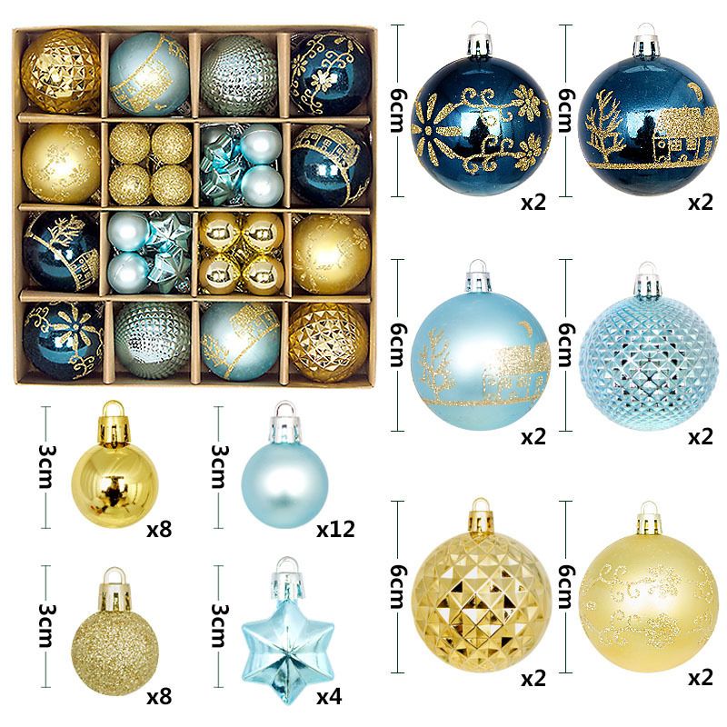 Light Luxury Plastic Christmas Ball Set | Exquisite Patterns Sparkle for the Holidays, Versatile Colors Brighten Your Home./616-38 Blue Gold