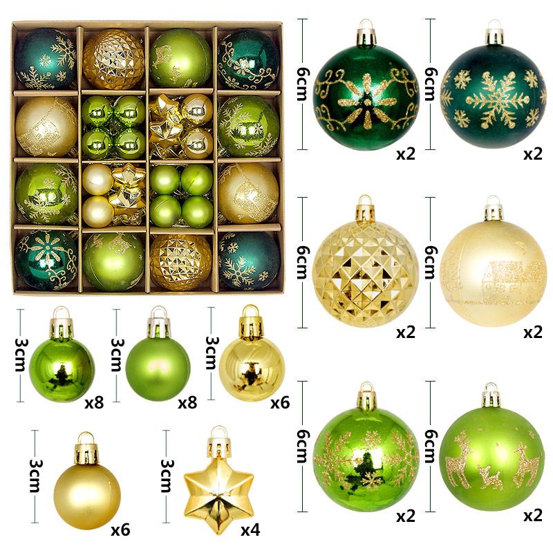 Light Luxury Plastic Christmas Ball Set | Exquisite Patterns Sparkle for the Holidays, Versatile Colors Brighten Your Home./616-39 Dark green gold