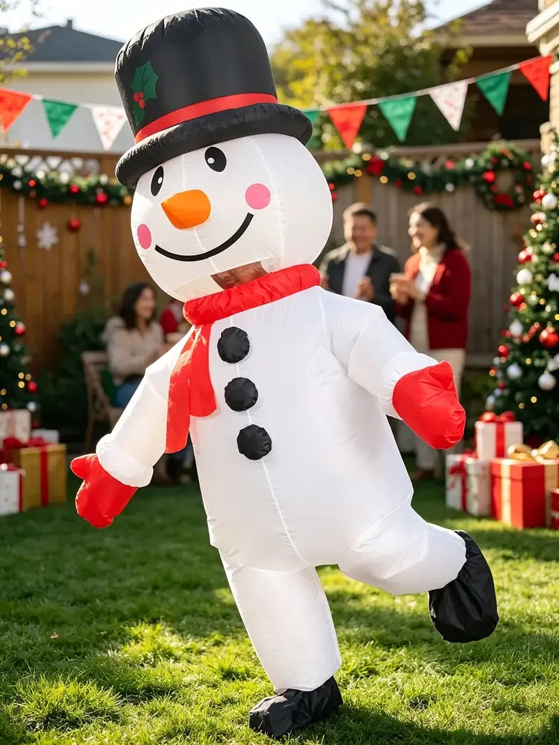 Black Hat Snowman Christmas Inflatable Costume, Polyester Adult Big Hat Snowman Christmas Inflatable Costume, Role-Playing Inflatable Costume Dress-Up Prop, suitable for Christmas, Halloween, Carnival, various activities and parties (costume does not meas