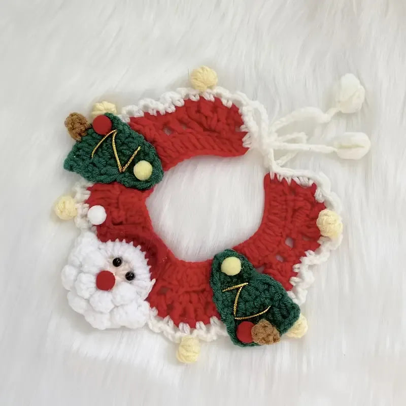 Handmade Yarn Pet Neckerchief, Christmas Photo Must-Have, Comfortable, Breathable & Adjustable. Santa Claus Crochet Neckerchief: Size M