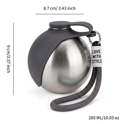 Portable Stainless Steel Cat & Dog Water Bottle, Leak-Proof 2-in-1 with Bowl, One-Press Drink & Feed for Outdoor Walks & Travel, Lightweight & Easy to Carry, Pet Essential./GREY