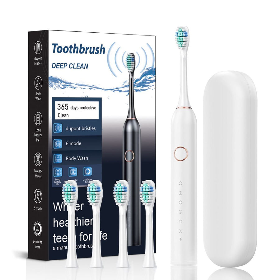 Sonic Electric Toothbrush with 6 Modes for Professional Dental Care, Deep Cleaning and Gum Protection, Ultra-Long Battery Life Up to 180 Days/White 4 brush head+storage box