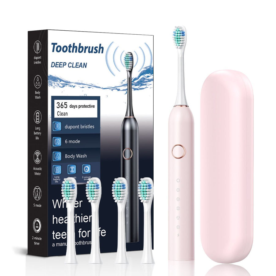 Sonic Electric Toothbrush with 6 Modes for Professional Dental Care, Deep Cleaning and Gum Protection, Ultra-Long Battery Life Up to 180 Days/Pink 4 brush head+storage box