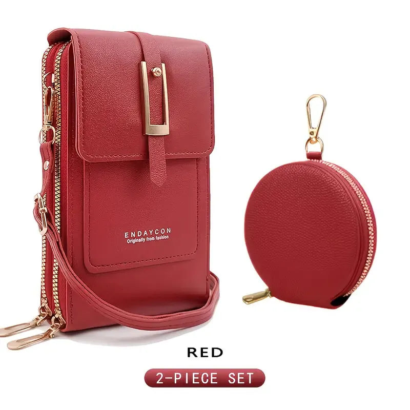 PVC Phone Bag and Coin Purse Two in One: High Definition Touch Screen Window for Sensitive Control, Zipper Anti Loss Adjustable Shoulder Strap, Practical and Beautiful for Travel Storage/red
