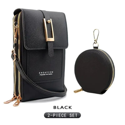 PVC Phone Bag and Coin Purse Two in One: High Definition Touch Screen Window for Sensitive Control, Zipper Anti Loss Adjustable Shoulder Strap, Practical and Beautiful for Travel Storage/BLACK