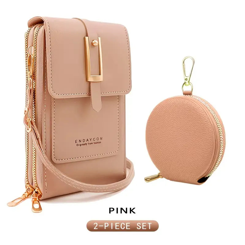 PVC Phone Bag and Coin Purse Two in One: High Definition Touch Screen Window for Sensitive Control, Zipper Anti Loss Adjustable Shoulder Strap, Practical and Beautiful for Travel Storage/PINK