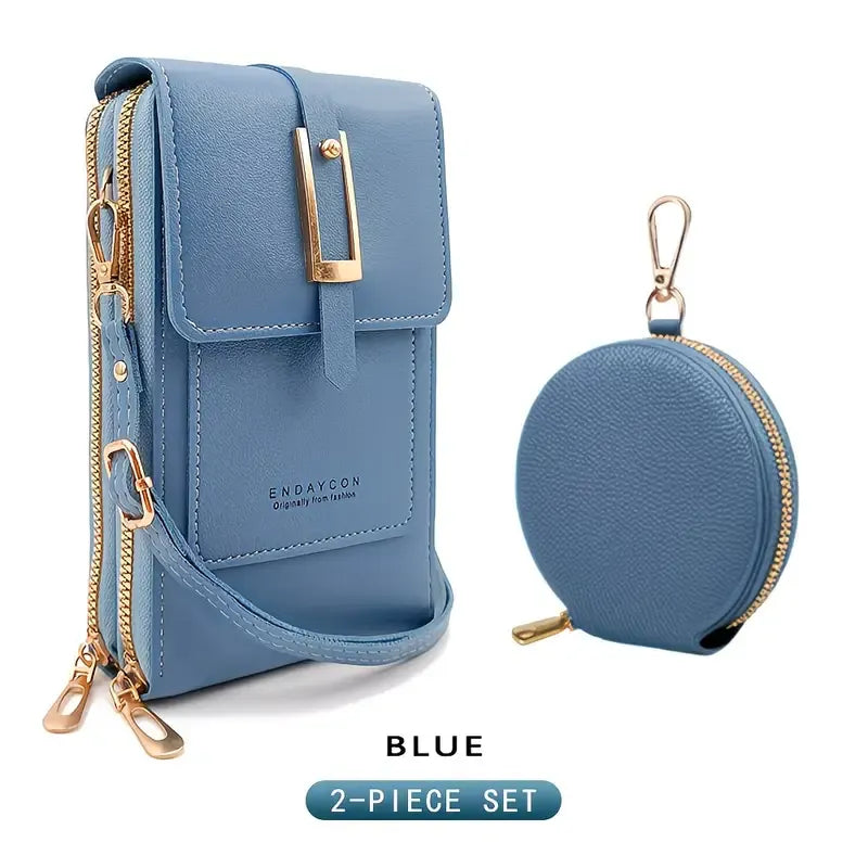 PVC Phone Bag and Coin Purse Two in One: High Definition Touch Screen Window for Sensitive Control, Zipper Anti Loss Adjustable Shoulder Strap, Practical and Beautiful for Travel Storage/BLUE