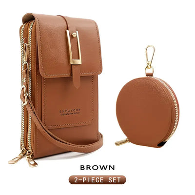 PVC Phone Bag and Coin Purse Two in One: High Definition Touch Screen Window for Sensitive Control, Zipper Anti Loss Adjustable Shoulder Strap, Practical and Beautiful for Travel Storage/BROWN