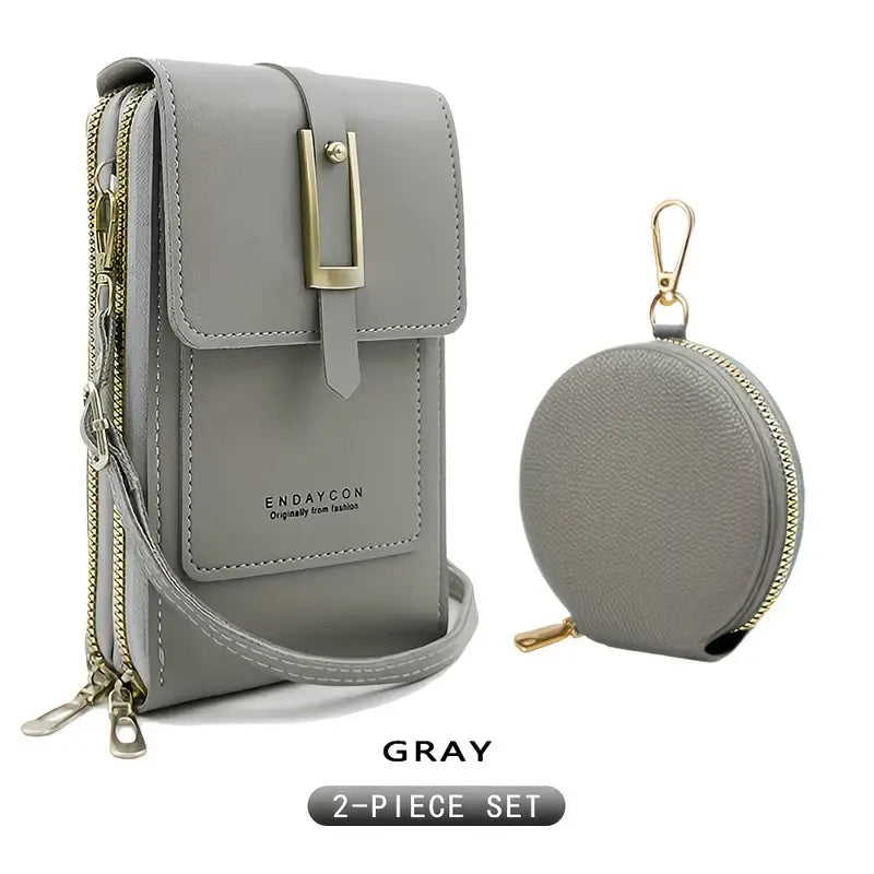 PVC Phone Bag and Coin Purse Two in One: High Definition Touch Screen Window for Sensitive Control, Zipper Anti Loss Adjustable Shoulder Strap, Practical and Beautiful for Travel Storage/GREY