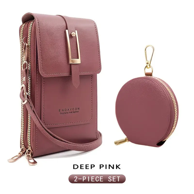 PVC Phone Bag and Coin Purse Two in One: High Definition Touch Screen Window for Sensitive Control, Zipper Anti Loss Adjustable Shoulder Strap, Practical and Beautiful for Travel Storage/DEEP PINK