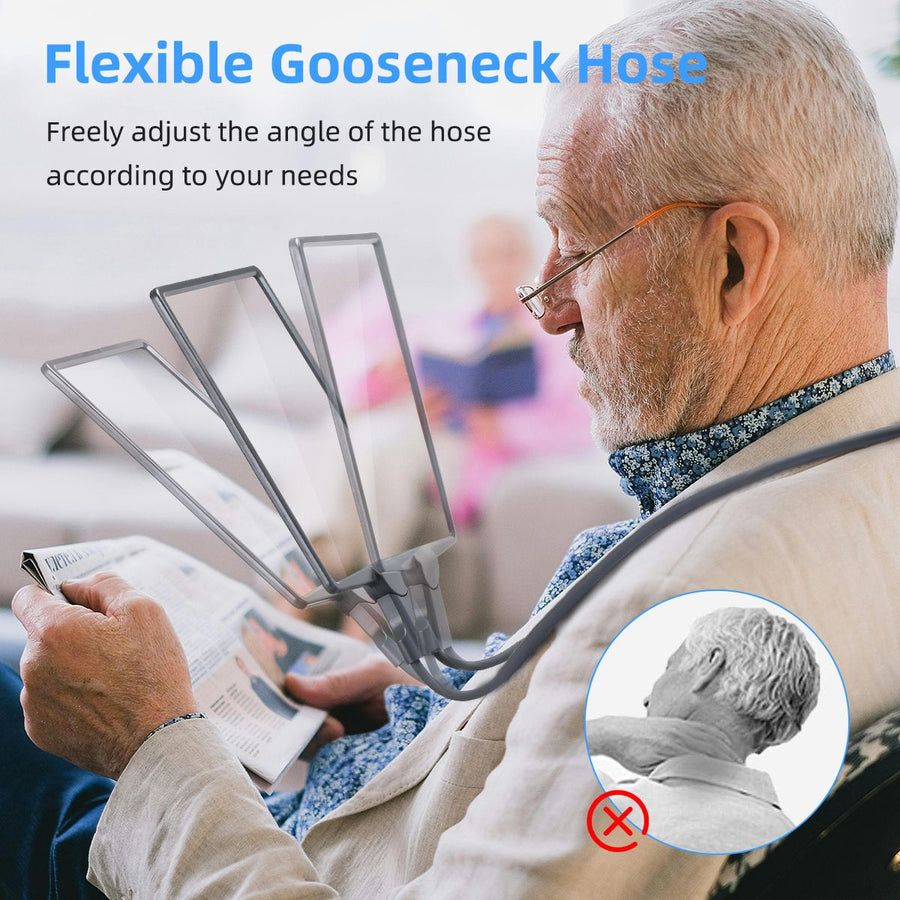 LED 5X Magnifying Glass with Light, Type-C Charging with Three Brightness Levels, Full Frame Protection with Extra-Long Gooseneck – A Great Helper for Seniors' Reading and Handcraft Repairs./GREY