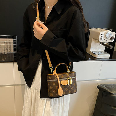 Vintage Brown & Gold Mini Square Bag, Three Ways to Carry — Lightweight Versatile Commuter Bag./brown