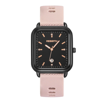 Elegant Retro Preppy Style Women's Quartz Watch - Square Black Dial with Pink Silicone Strap, Zinc Alloy Case, Non-Rechargeable Battery/PINK