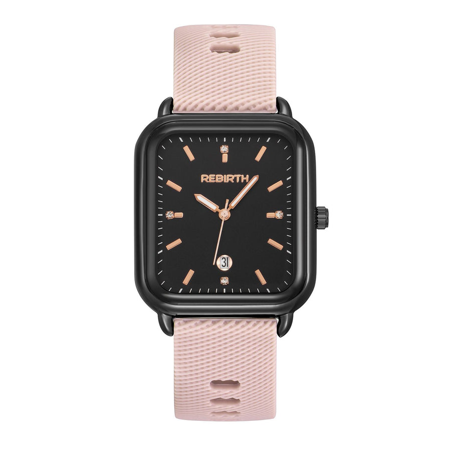 Elegant Retro Preppy Style Women's Quartz Watch - Square Black Dial with Pink Silicone Strap, Zinc Alloy Case, Non-Rechargeable Battery/PINK