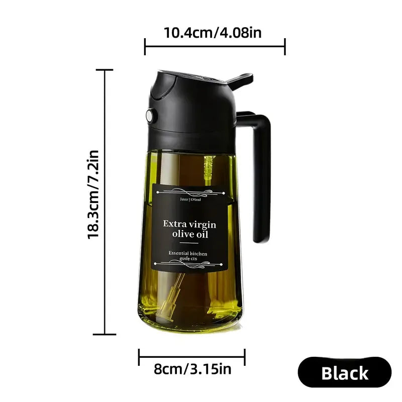 Dark Glass Light-Blocking Oil Dispenser, Dual-Use Press Spray & Pour, Kitchen Oil Control & Freshness.BLACK