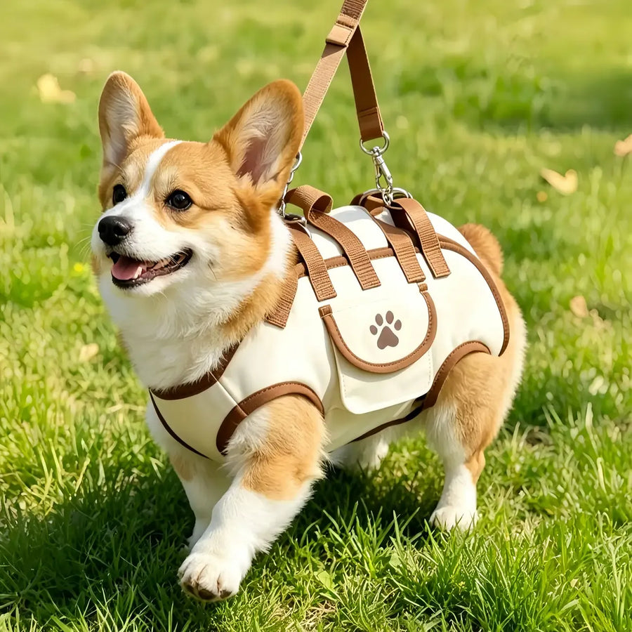 Oxford Fabric Pet Three-in-One Travel System: Horizontal Back Design Protects Spine, Four-Leg Separation, Three Uses in One: Kennel, Backpack, and Leash/L size [recommended weight 14-18kg]