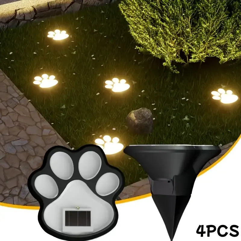 4PCS Dog Paw Solar Ground Light: Realistic paw print design, solar powered, auto on at night. Add warmth and charm to your garden pathway./Warm light