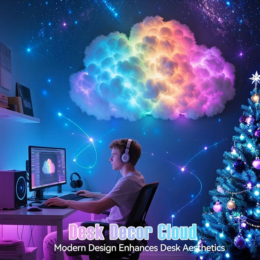 DIY Dreamy 3D Cloud Lamp, Bluetooth APP & Remote Control with Music Sync, USB Powered & Freely Shapable, Creative Parent-Child Interactive Atmosphere Light (Fantasy Color LED 800CM)