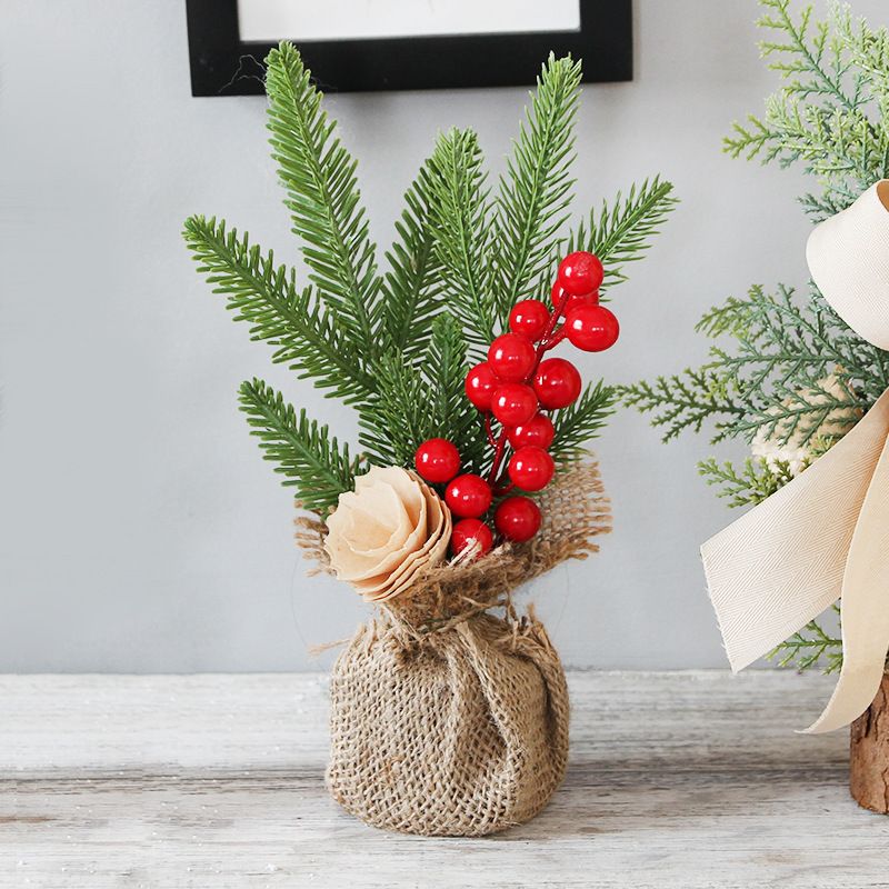 Red Berry Style 25cm Desktop Mini Christmas Tree, Christmas Window Decorative Potted Plant