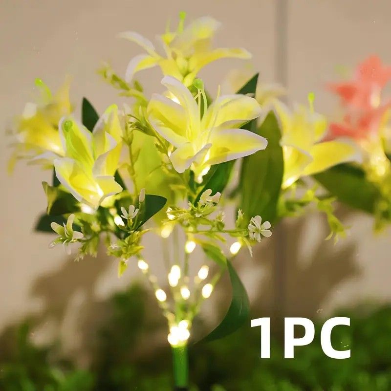 Seven Branch Solar Lily Light: Charges during the day, glows at night. Seven lilies bloom together, soft light flows like water through your garden./YELLOW